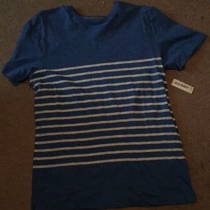 Men’s blue and white striped shirt.